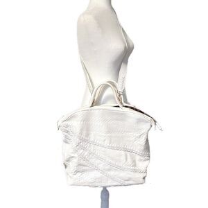 Zagliani White Python Satchel with Removable Crossbody Strap Large Braided Italy